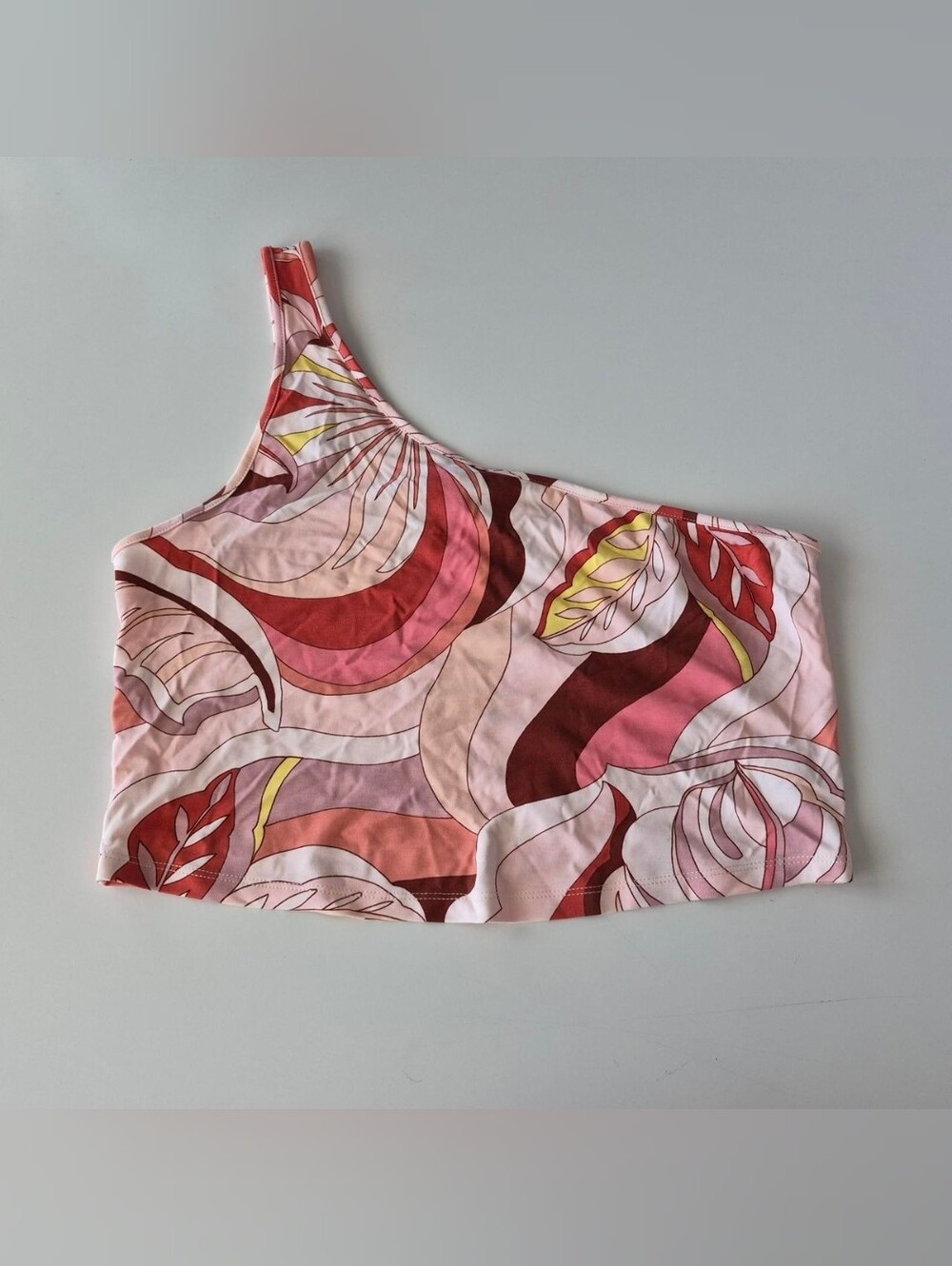 One-Shoulder Pink Printed Crop Top